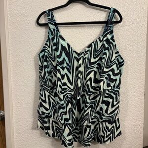 Avenue Women’s Plus Size 22W Layered Tankini Swim Top Blue Black Marble